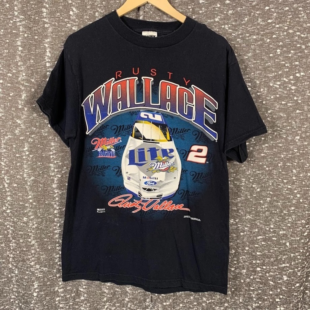 Vintage Rusty Wallace Miller Racing Tultex Nascar Shirt Double Sided Size‎ Large